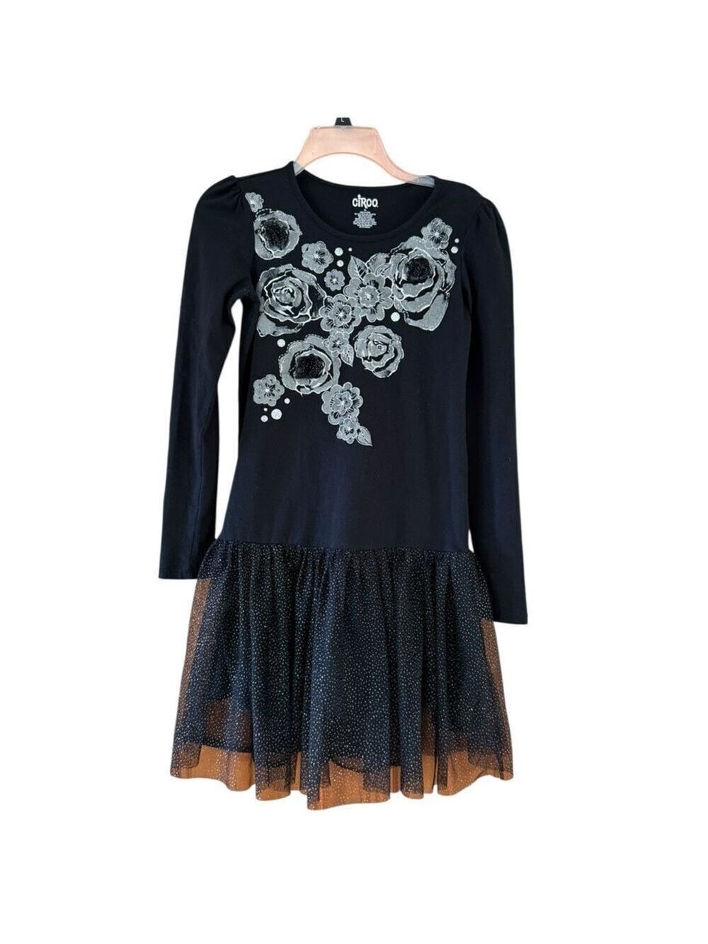 Circo Black Dress Gray Floral Accents